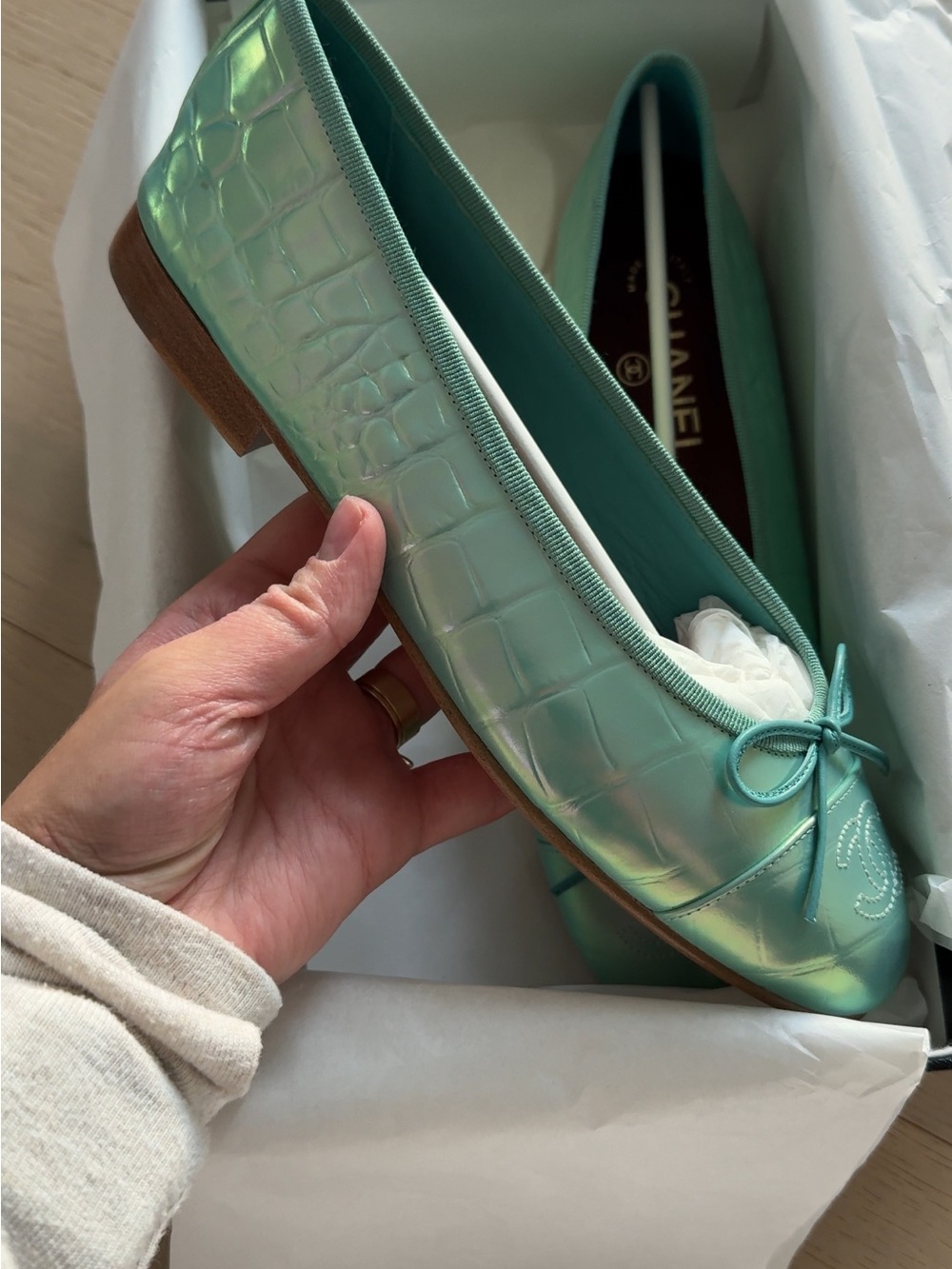 CHANEL Women's 2026 Iridescent croc ballerina